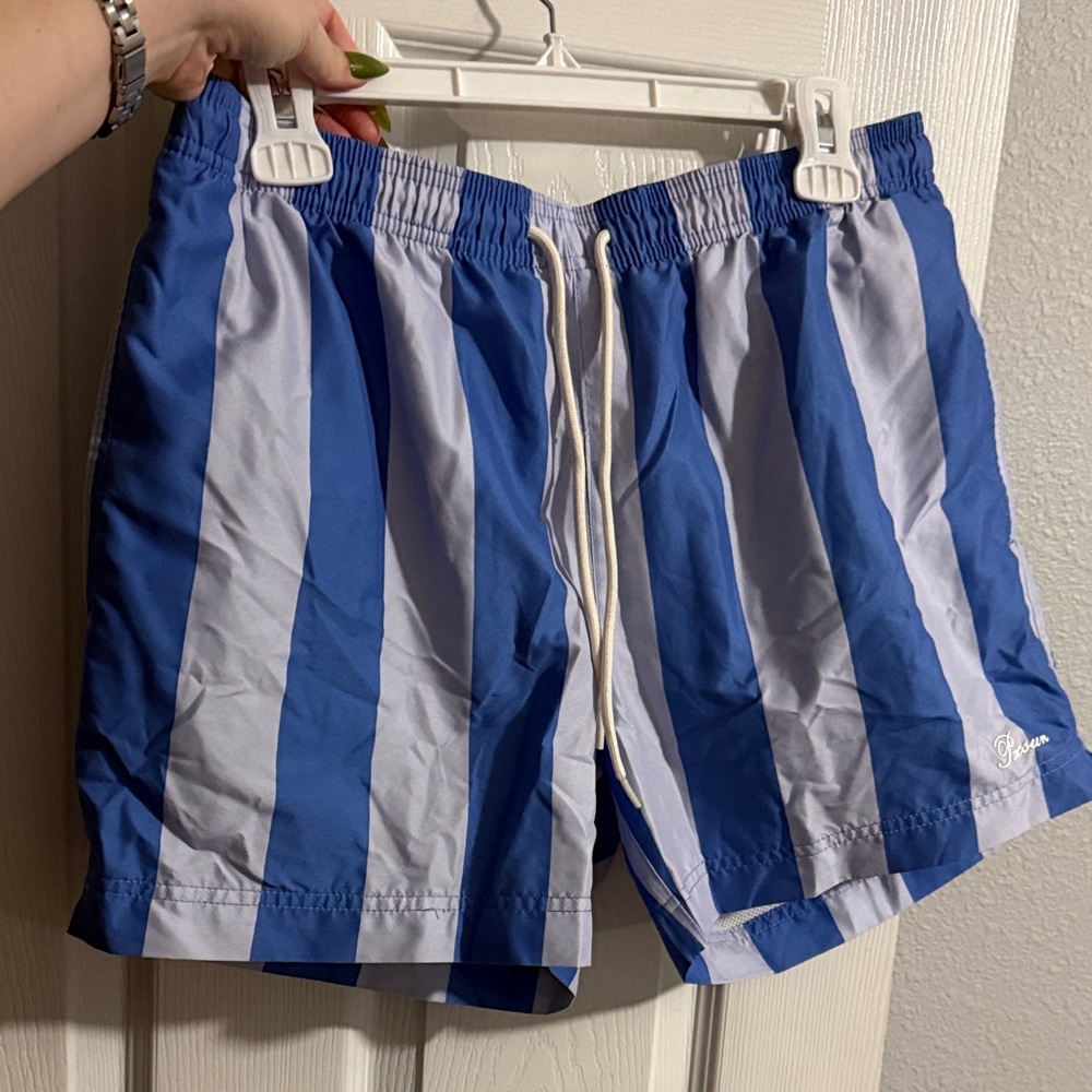 PacSun Blue and Light Blue Vertical Stripe Swim Trunks